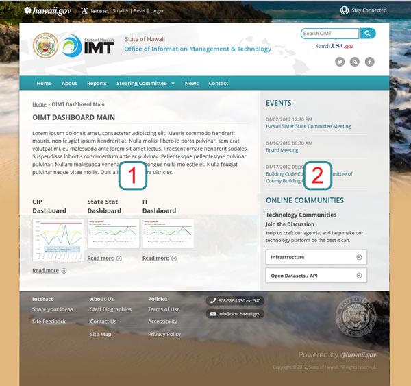 Screenshot of web page template with main content and sidebar areas